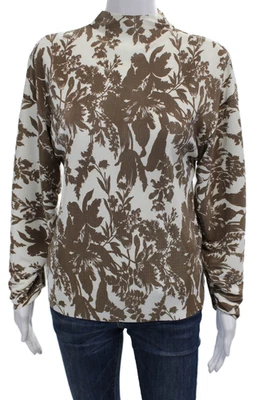 Goen. Blusa Top Mujer Plisada Floral Cuello Simulado Manga Larga Marrón Talla 6 Foto 1 de 4