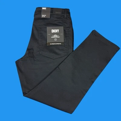 DKNY Mens Size 34x30 Stanton Slim Fit Ultimate Stretch Black 5 Pockets Pants - Image 1 of 4