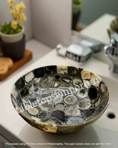 Black Agate Vessel Sink Basin for Bathroom & Kitchen Decor Handmade Stone Vanity - Picture 1 of 9