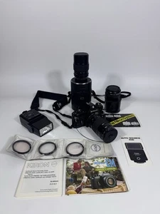NIKON EM CAMERA, MANUALS, 3 LENSES, Flash And Much More- See Pictures - Picture 1 of 22