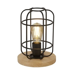 Lampada da tavolo lampada da tavolo piccola H:14,5 cm Ø 18 cm metallo legno E27 nero naturale - Foto 1 di 4