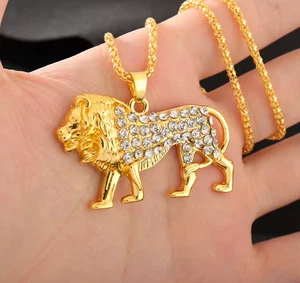 Halsketten anhänger,charm,Modeschmuck,Trend ige Hip-Hop Kristall eingelegte Löwe - Bild 1 von 5