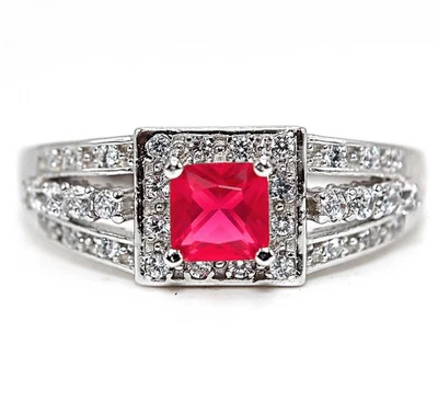 3CT Treated Ruby & Topaz 925 Solid Sterling Silver Ring Sz 8 - Image 1 of 3