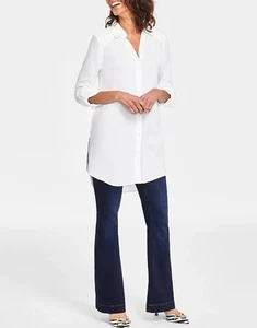 INC International Concepts Women's Roll-Tab Button-Down Long Blouse Size M - Picture 1 of 2