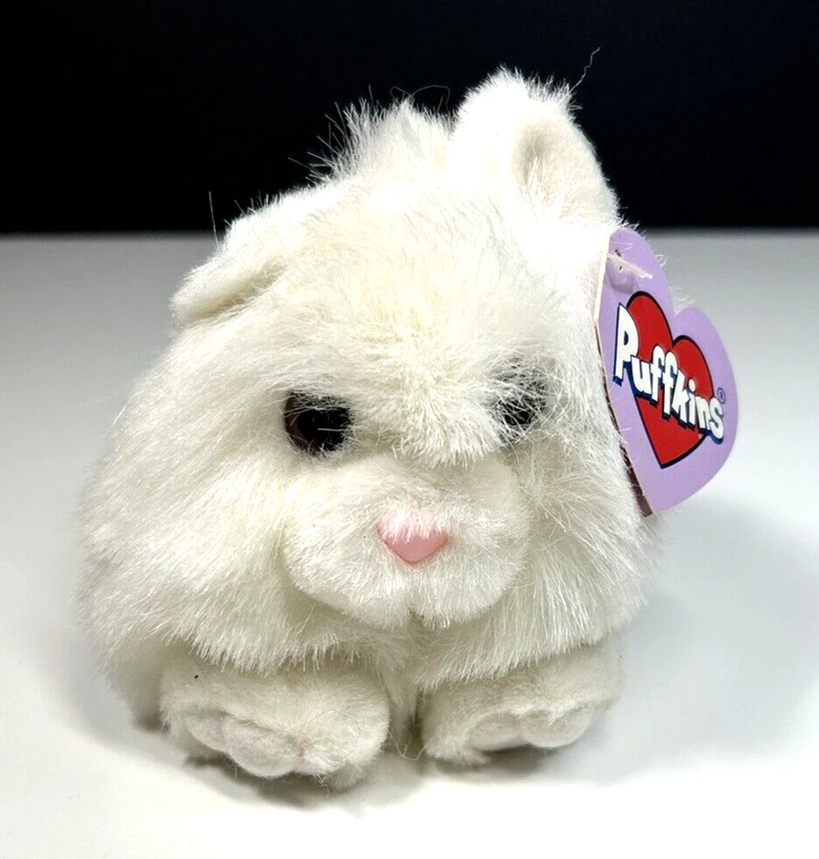 Puffkins Paws Swibco Fluffy White Kitty Cat Beanie 5'' With Original Tag 1997 - Image 1 of 4