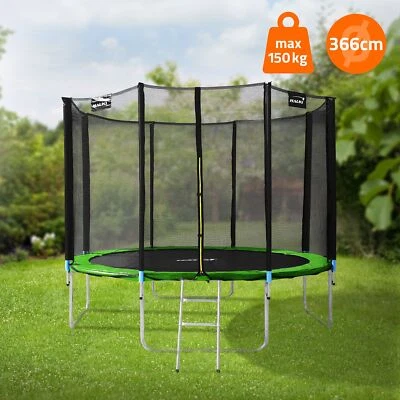 Trampoline extérieur enfant filet de sécurité échelle amovible vert rond 366 cm - Photo 1/4