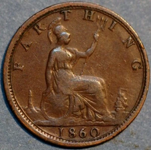 1860 Great Britain Farthing Victoria KM# 747.2 - Picture 1 of 2