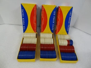 Vintage 300 Red White Blue Van Dyke Embossed Paper Fleur De Lis Poker Chips 1.5" - Picture 1 of 13