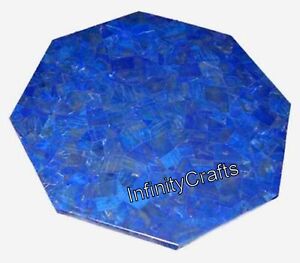 Octagon Marble Dining Table Top Lapis Lazuli Stone Overlay Work Resturant Table
