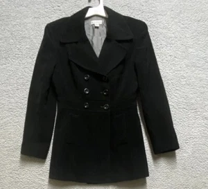 Bebe Pea Coat Womens 2 Black Formal Double Breasted Lined Jacket Collard USA - Picture 1 of 10