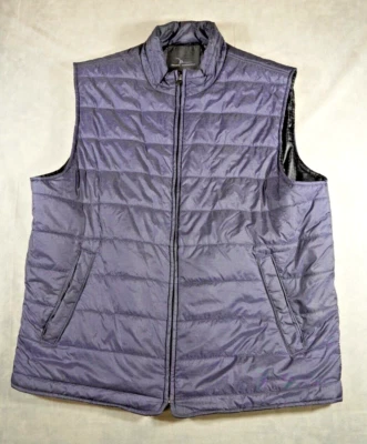 Marc Anthony Puffer 背心男式 XL 蓝色带灰色线条全拉链领学院风 — 第 1/4 张图片