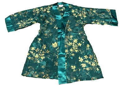 California Dynasty Vintage  Kimono Green and Gold Floral Robe Size Small - Image 1 of 4