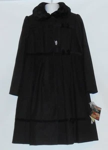 Rothschild Girls Faux Fur Collar Dressy Winter Coat & Hat Black 6X NWT - Picture 1 of 4