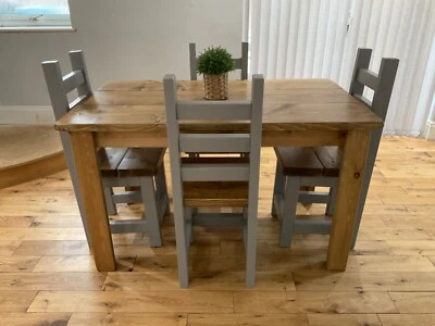 RUSTIC, FARMHOUSE DINING TABLE AND 4 CHUNKY CHAIRS - Image 1 of 4