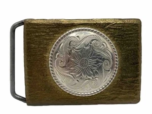 Belt Buckle Vintage Engraved Silver Tone Brass VTG Country Made in USA Vintage - Picture 1 of 5