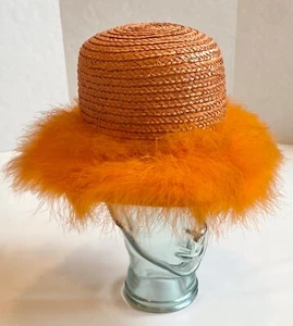 Vintage Strohhut Happy Cappers Beach orange Federn Neuheit 50er 60er California - Bild 1 von 5