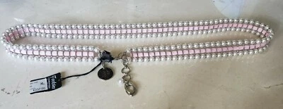 $237 CINTURÓN MUJER STREET FORWARD ROSA SATINADO IMITACIÓN PERLA CADENA PLATA 42"46" XL Foto 1 de 4