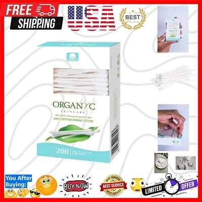 Hisopos de algodón orgánico certificados - ultra absorbentes y sostenibles, 200 unidades Foto 1 de 4