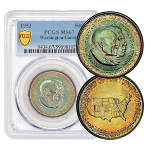 1952 Washington Carver Commemorative Half Dollar PCGS MS67 - Phenomenal Toning - Picture 1 of 7