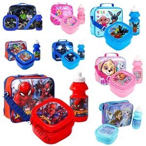 Childrens Kids Insulated 3pcs Lunch Bag Set Box Kids Boys Girls School Food - Picture 1 of 54