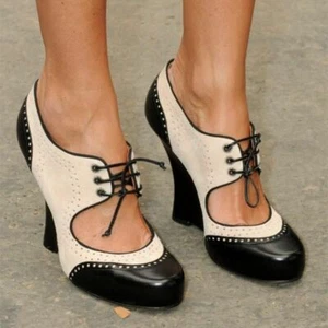 Womens Retro Lace Up Pumps British Sandals Chic Block High Heels Mary Jane Shoes - Picture 1 of 6