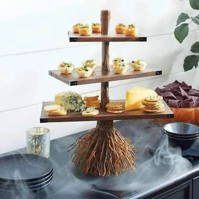 Halloween Broomstick Food Stand Snack Bowl Stand Party Tiered Serving Tray - Image 1 of 4