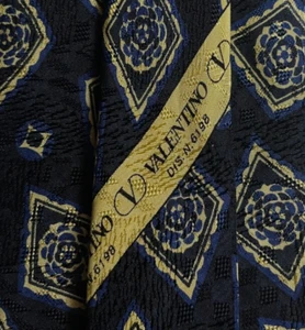Blau Schwarz Creme VALENTINO Seide LOGO Krawatte Italien - Bild 1 von 10