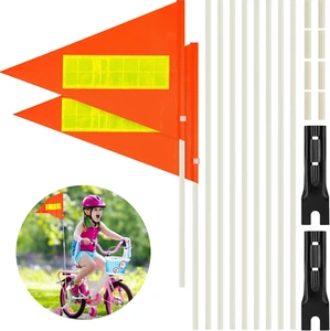 2 Sets Bike Flags with Pole, 6 Feet Height Adjustable Waterproof Orange Safety F - Picture 1 of 12