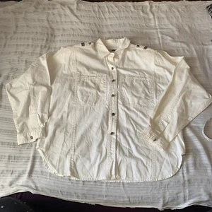 Vintage CHAUS SPORT Medium Button White Up Shirt Pockets Shoulder Pads - Picture 1 of 13