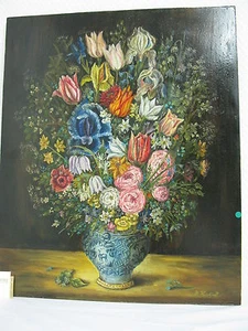 Tableau Original Huile sur Bois Fleurs Zwickauer Peintre Kaulfuß 62 CM X 51 CM - Imagen 1 de 1