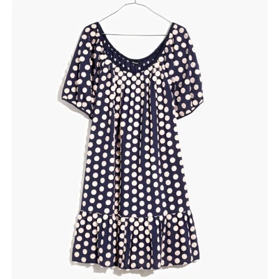 Mini Vestido Madewell Fruncido con Volantes Dobladillo Para Mujer S Azul Marino Blanco Textural Lunares Foto 1 de 4