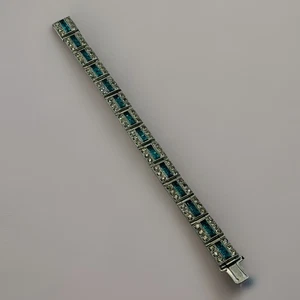 Antikes Art Deco Armband Blautopas Glas signiert "Diamantoptik" 7" - Bild 1 von 5