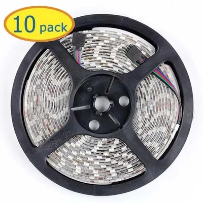 10Pcs 5M RGB 300Leds 3528 SMD LED Strip Light Flexible 60Leds/M Waterproof - Image 1 of 4