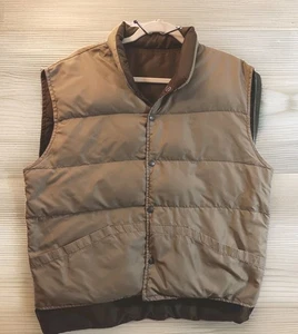 Vintage Stearns Mens Reversible Tan/Brown 100% Goose Down Vest XL - Picture 1 of 9