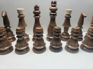 Oversize MCM Chess Set Carved Wood Complete 32 Pc 5.75" High No Board Ex Cond! - Picture 1 of 13