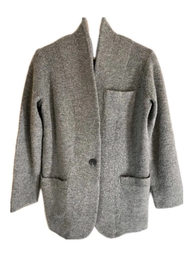 J.Crew Cocoon Sweater Blazer Cardigan Size Large Pockets Graphite Gray BA551