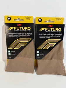 FUTURO Ultra Sheer Knee Highs Moderate Compression 15-20 mmHg Nude Size M 2 Pair - Picture 1 of 6
