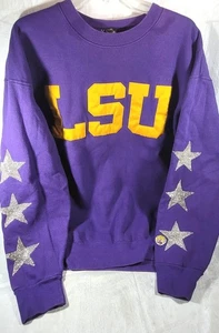 Crystal Rags LSU Tigers Vintage Style Sweatshirt w/ Rhinestone Stars - Purple -L - Picture 1 of 6