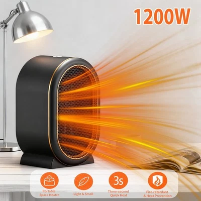 Calentador de Espacio Eléctrico Portátil 1200W Pequeño PTC Calentador de Cerámica Ventilador Calefacción Rápida Foto 1 de 4