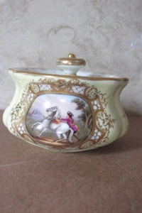 DRESDEN PORZELLAN GELB +VERGOLDET MUSTER BORDÜRE TINTENFASS - 3 TAFELN MILITÄR SOLDAT - HORSE - Bild 1 von 20