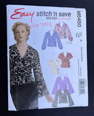 McCall's Stitch N Save M5450 Misses Tops Wrap Front 2007 Pattern sz XS-S-M Uncut - Image 1 of 3