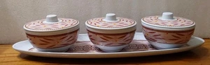 Temptations By Tara Old World Cranberry Melamine 3pc Appetizer Bowls Lids Tray - Picture 1 of 6