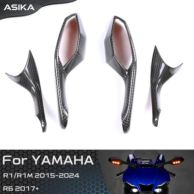 For Yamaha YZF R1/ R1M/ R6 Rear View Mirrors Turn Signal Lamp Carbon Fiber Cover - Image 1 of 4