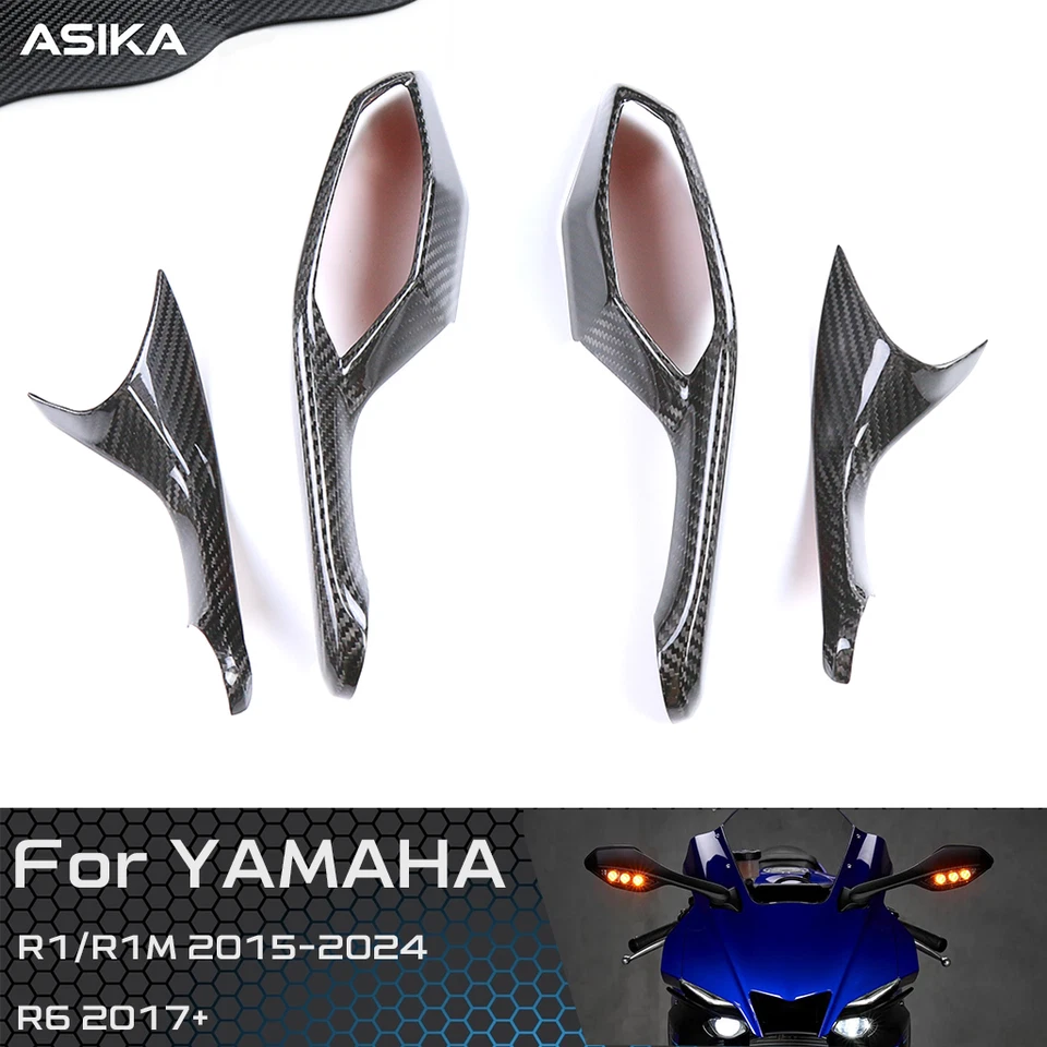 For Yamaha YZF R1/ R1M/ R6 Rear View Mirrors Turn Signal Lamp Carbon Fiber Cover - Image 1 of 4