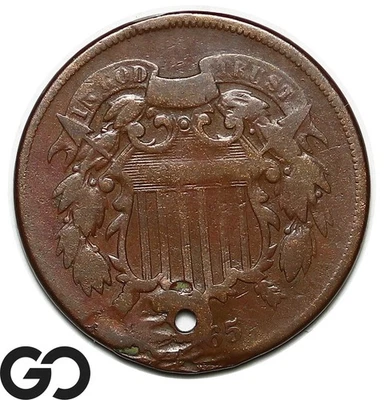 1865 Two Cent Piece, Holed - Image 1 of 3