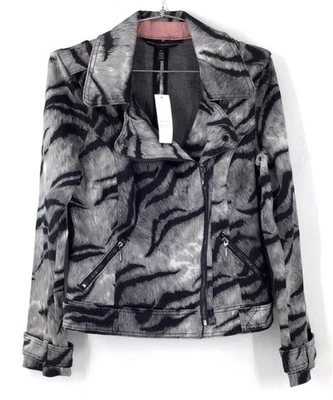 全新带标签 White House Black Market 女式黑色灰色老虎摩托车夹克 - 6 码 — 第 1/4 张图片