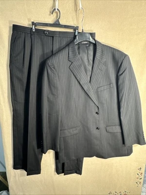 Traje Evan Picone Para Hombres 46R Negro Triple Raya Gabardina 2 Piezas Lana 40x30 Foto 1 de 4
