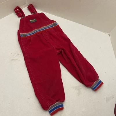 Vintage OshKosh B'Gosh Red Corduroy Vestbak Overalls Union Made USA 70s 80s 3T - Image 1 of 4