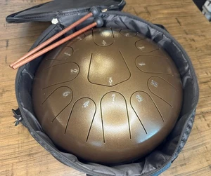 12" Steel 13-Note Tongue Drum in Key of C with Case, Mallets, & Finger Picks - Picture 1 of 5