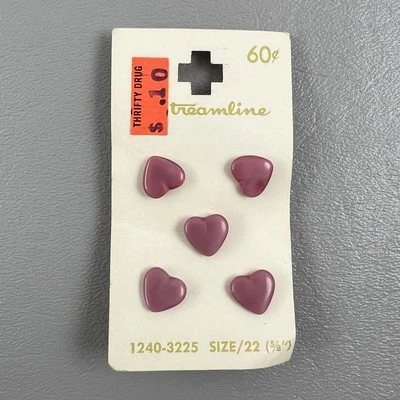 Streamline Button 1240-3225 Size 22 5/8” Pink Heart Buttons Card 5 Count Japan - Image 1 of 3